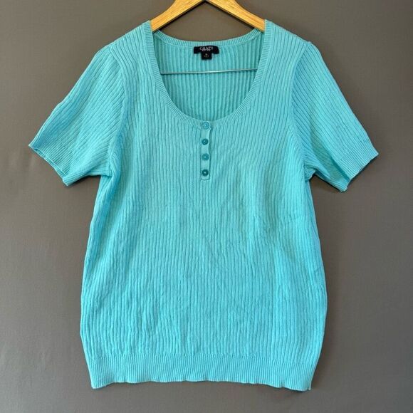 Chaps Women’s Teal Short Sleeve Knit Shirt Size 1X Plus Size 100% Cotton - Picture 1 of 8